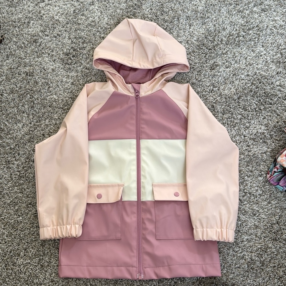 Pink Color block raincoat